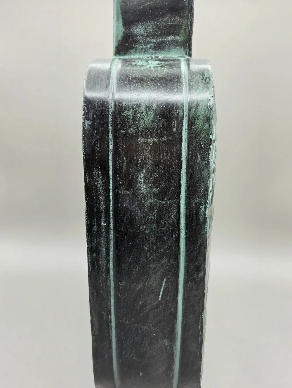 Large Ornate Embossed Pattern Steel Vase in Turquoise Patina